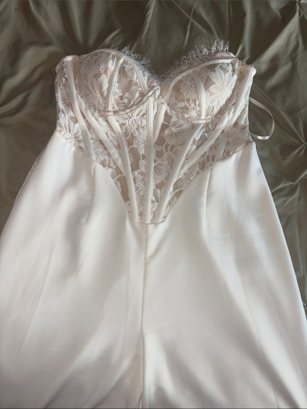 Strapless Lace-Bodice White Jumpsuit